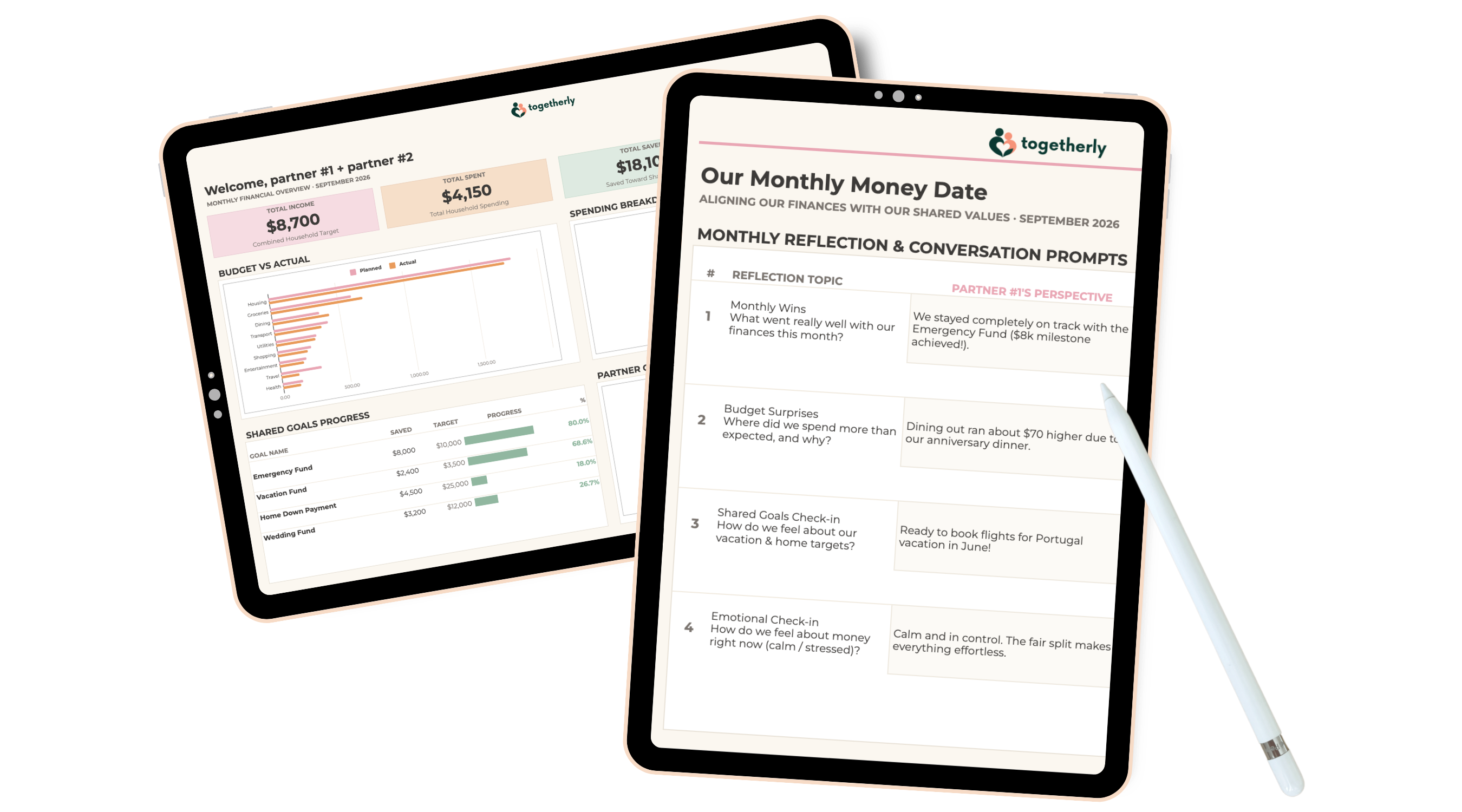 Togetherly Couples Money Planner on Tablet
